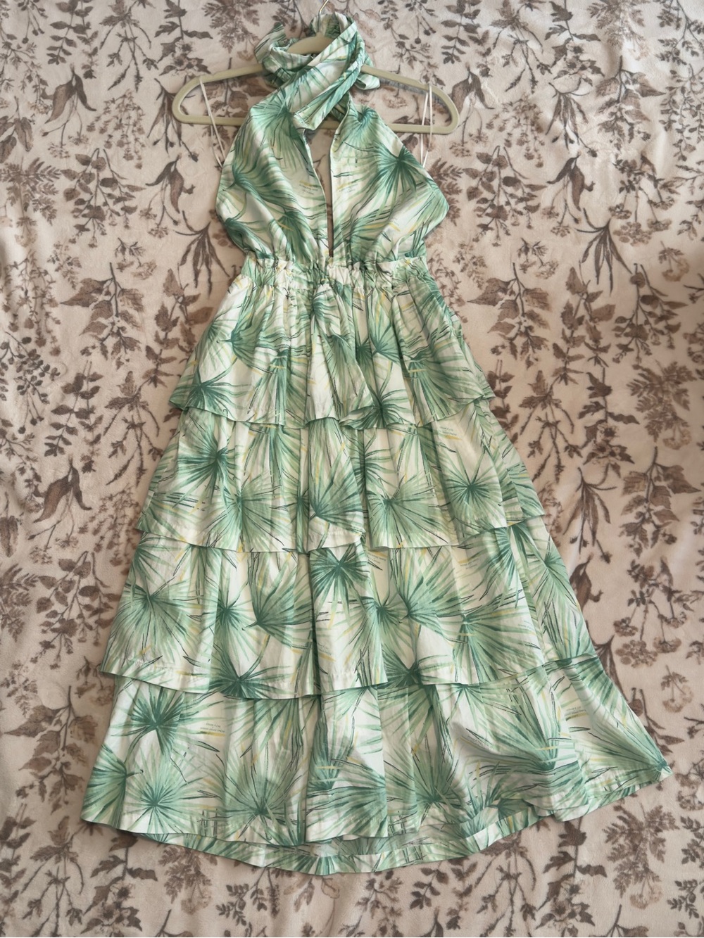 crown & ivy Green Palm-Print Tiered Maxi Dress